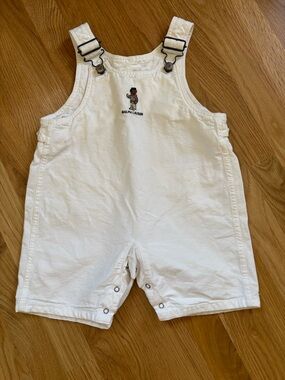 Ralph Lauren Cream Cotton Embroidered Polo Bear Overalls